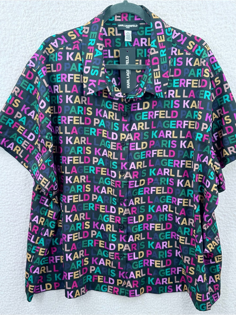 Karl Lagerfeld Paris Button Up Shirt Women 3X Multi Monogram Short Sleeves NWT
